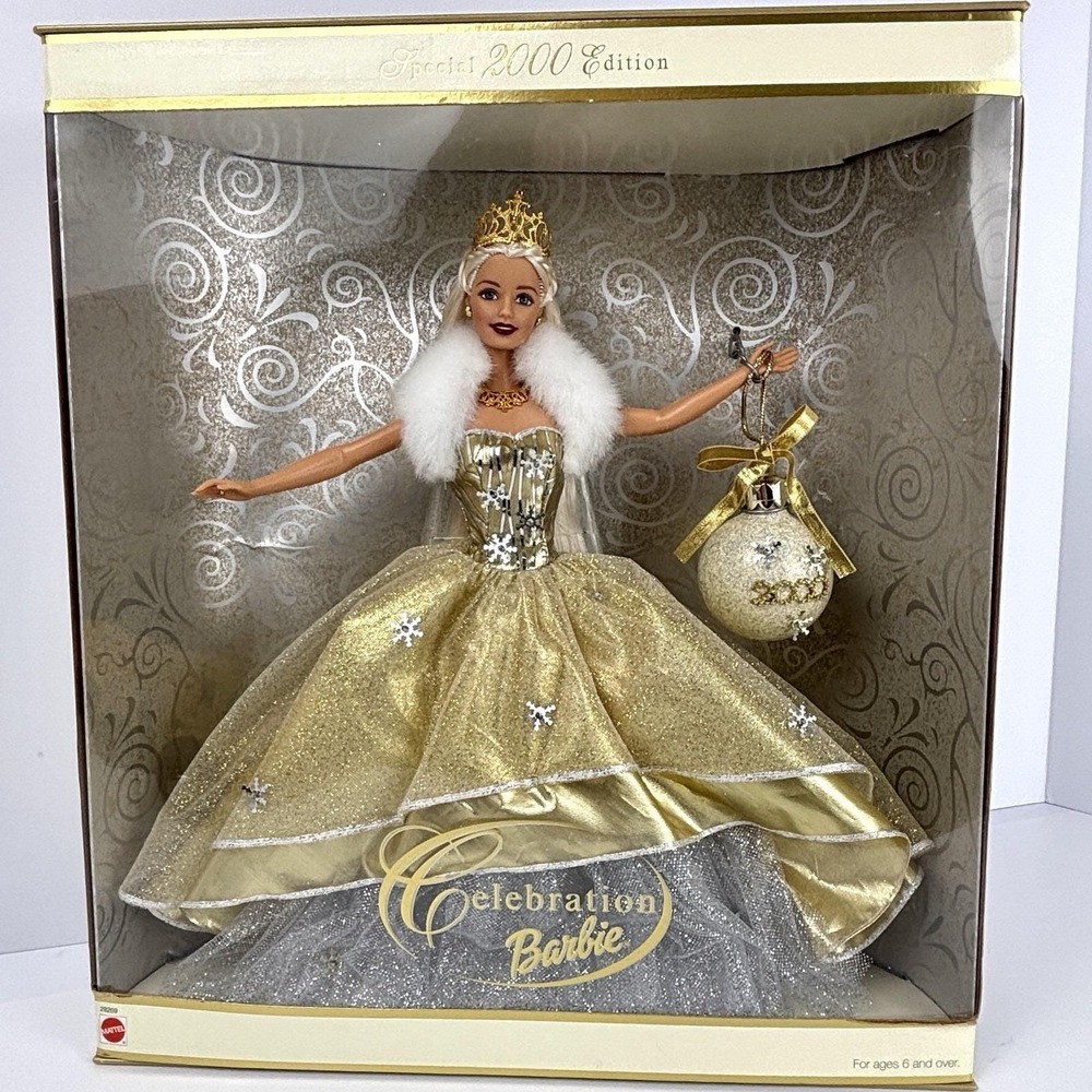 2000 Celebration Barbie Special Edition Gold Gown Doll Ornament NIB Mattel 28269